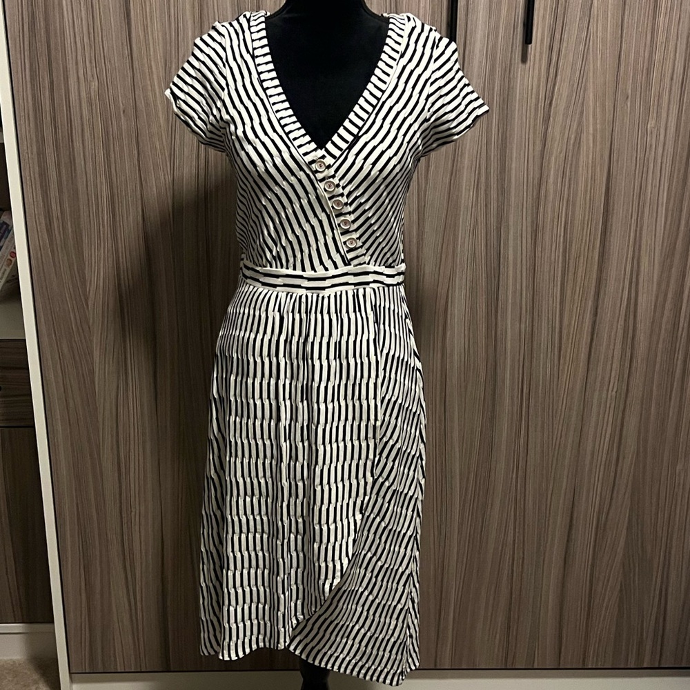 Maeve Anthropologie Paladino Faux Wrap Dress Black White S Small NWT $138 - Picture 2 of 7